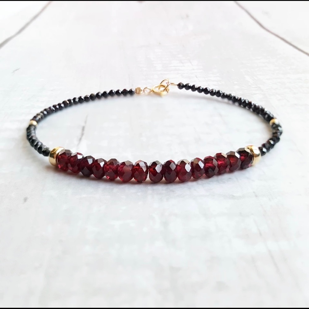 14k Garnet Spinel Gemstone Gold Beaded Bracelet